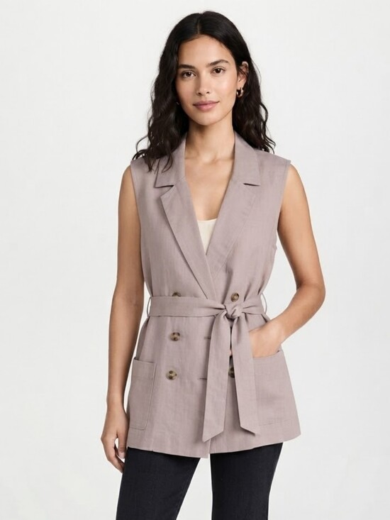 Free People Jackets & Blazers - Free People Taupe vest linen long button belted size medium